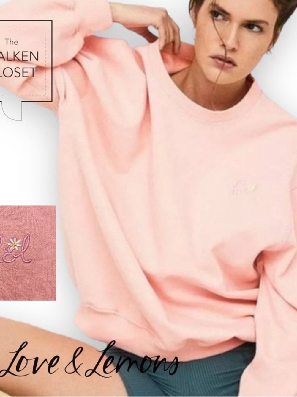 FOR LOVE &‎ LEMONS Peach Alex Sweatshirt Womens Medium Pink Logo Crew Pullover